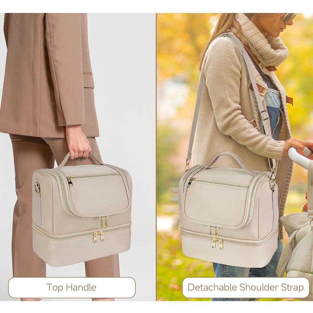 Wearable Pump Bag with Cooler Compartment, Travel Tote Bag- Apricot